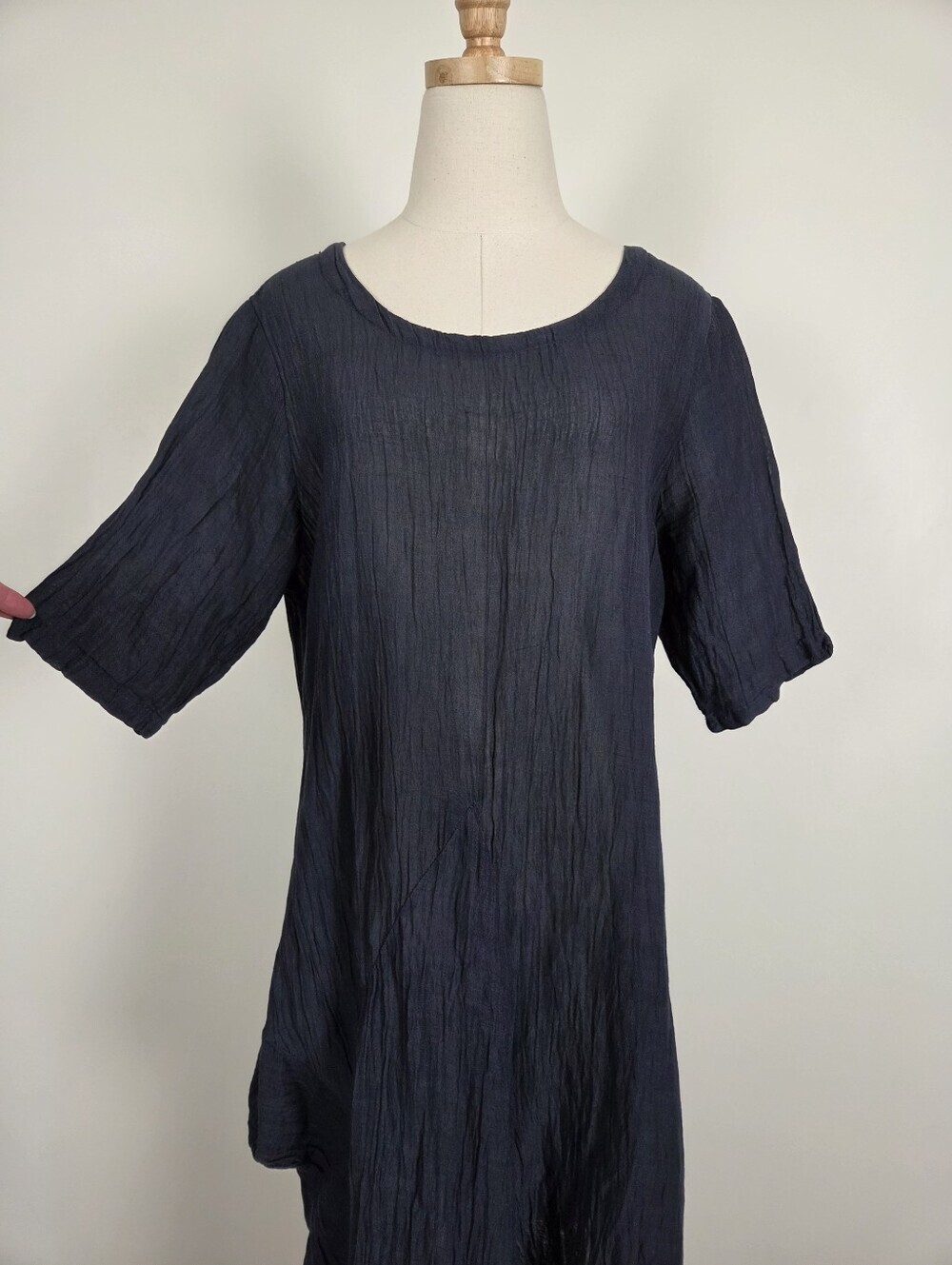 Asymmetrical Navy Midi Dress Size Large Lagenlook Boho (m) - Picture 2 of 9